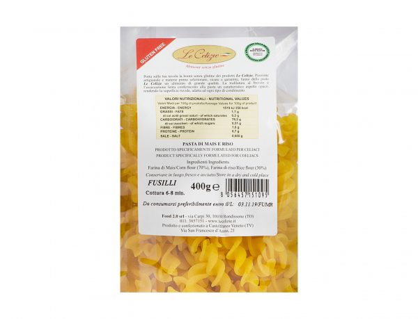 Fusilli pasta di mais e riso gluten free