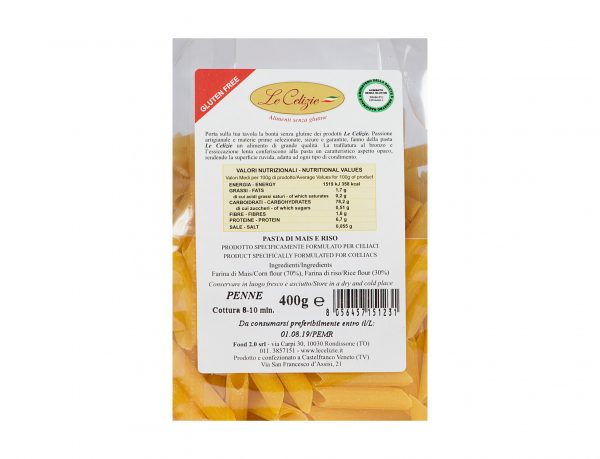 Penne pasta di mais e riso gluten free