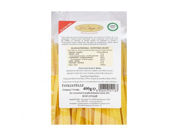 Tagliatelle pasta di mais e riso gluten free