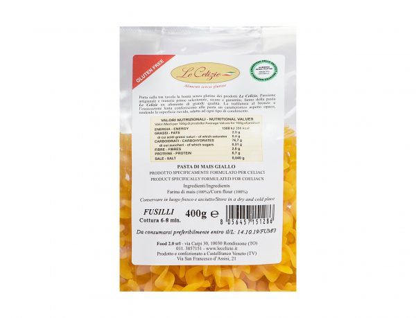Fusilli pasta di mais giallo gluten free