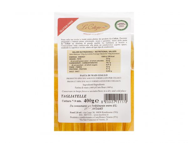 Tagliatelle Pasta Di Mais Giallo senza lattosio