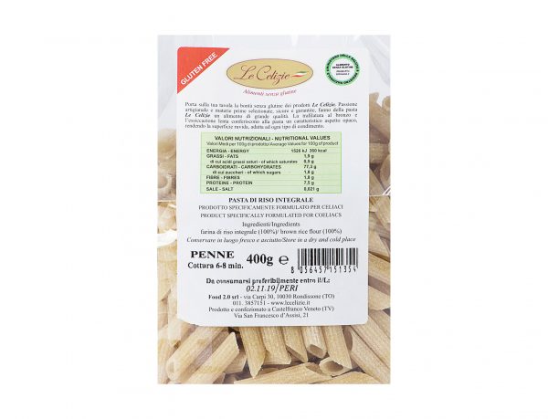 Pasta Di Riso Integrale Penne senza lattosio