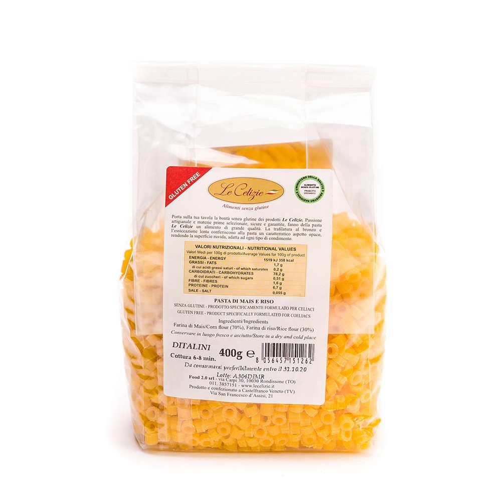 Pasta di mais e riso Ditalini senza glutine